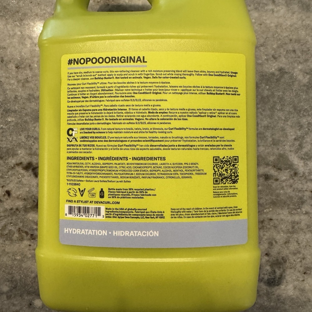 DevaCurl No-Poo Original Zero Lather Cleanser For Rich Moisture, 64 Fl OZ Jug - Picture 3 of 5